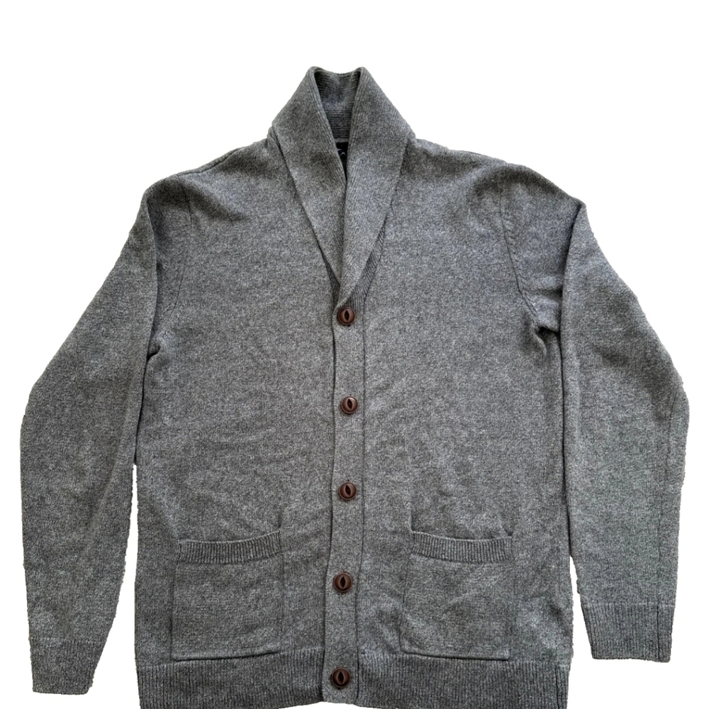 GAP Men's  Shawl Collar Cardigan Pullover Button Down Pockets 100% Cotton Grey S